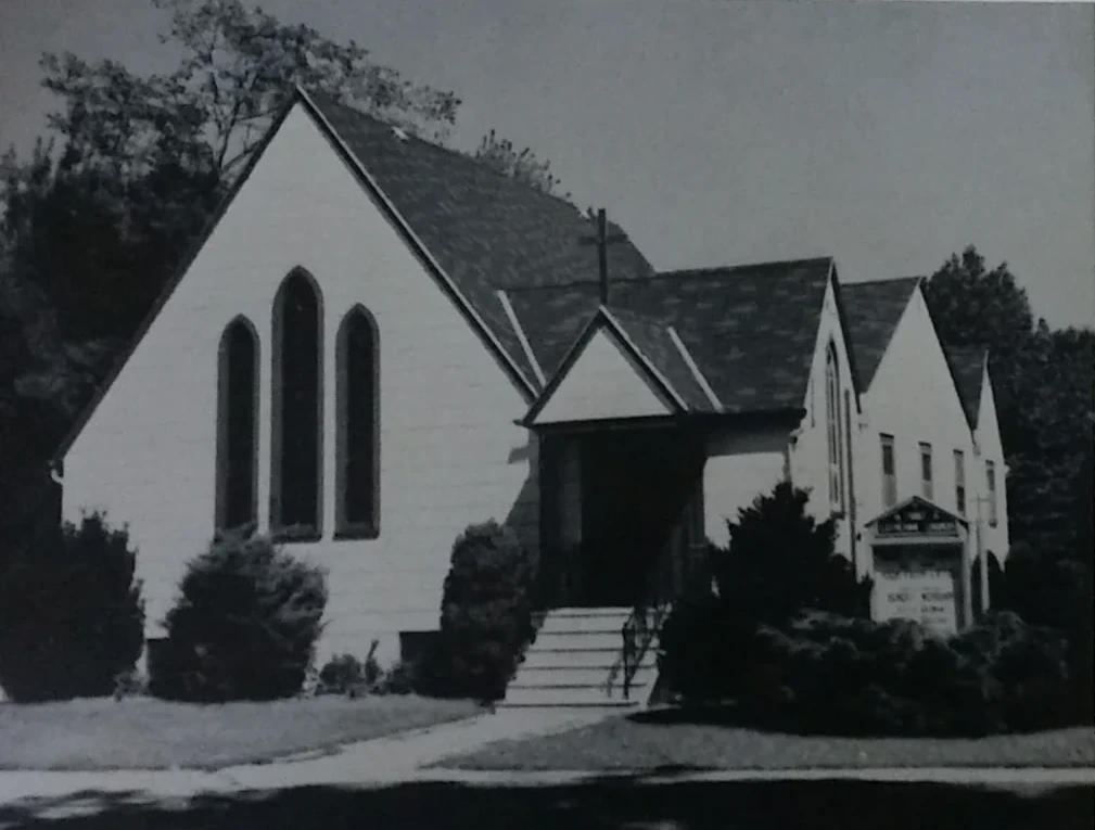 Historic black and white photo of First Lutheran Church in Kingsville